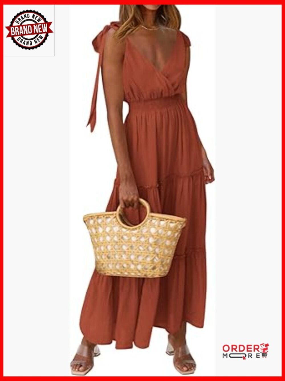 Sleeveless Smocked Tiered Maxi Dress V-Neck Tie Straps Flowy